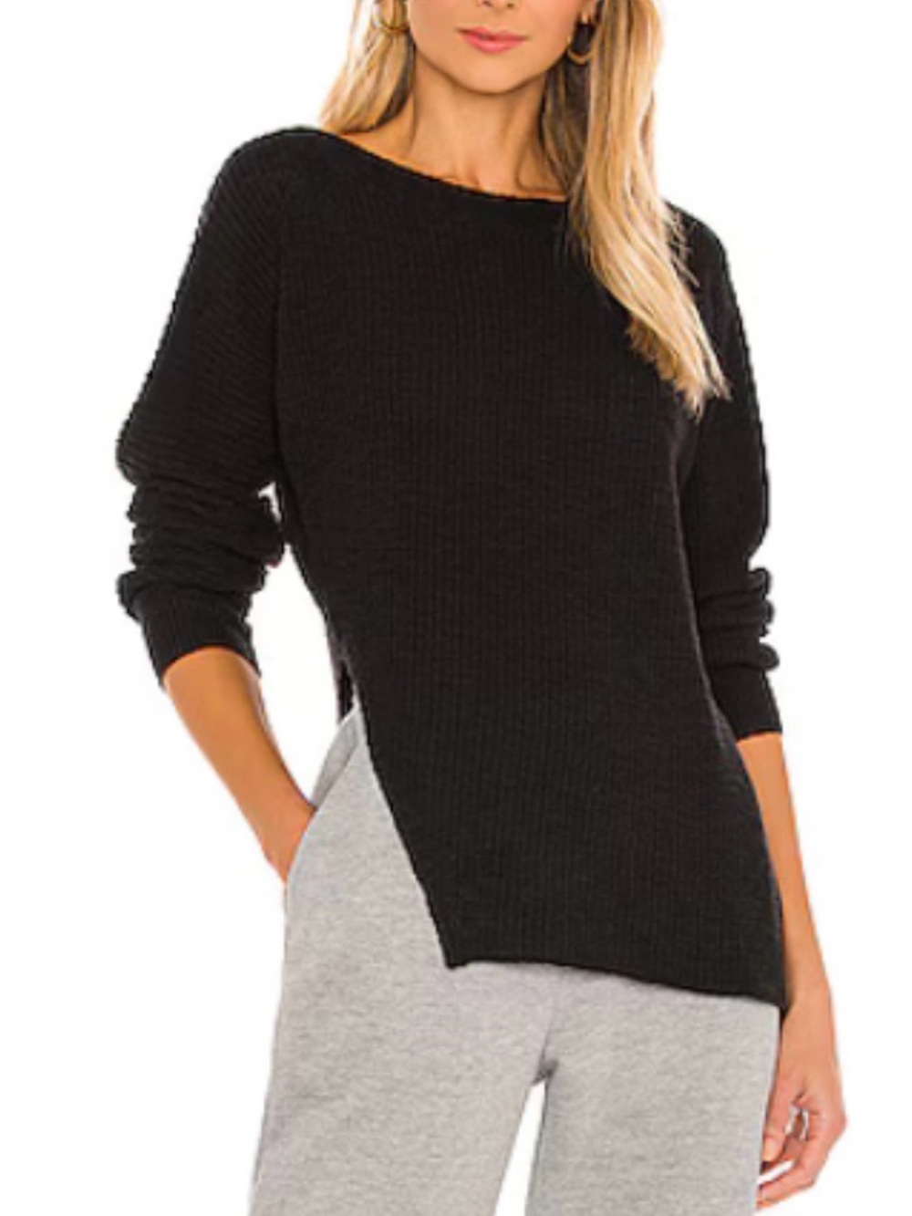 James Perse Cotton Linen Boat Neck Sweater Quiet Luxury Black Size 1